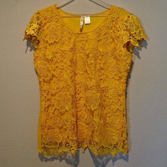 Simply Irresistible Tops - Simply Irresistible Yellow Lace Short Sleeve Blouse XL Whimsy Fairy Top